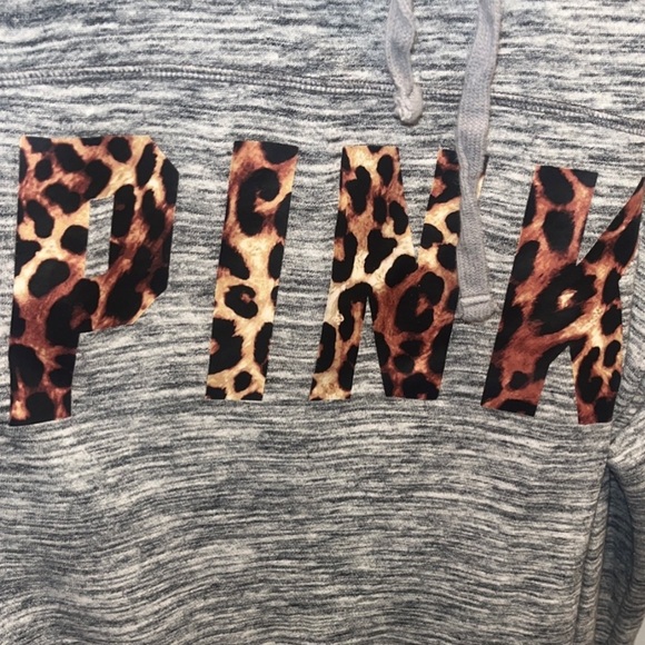 Victoria's Secret PINK Leopard Cowl Neck Pullover Marl Gray Logo NWOT - Picture 2 of 8
